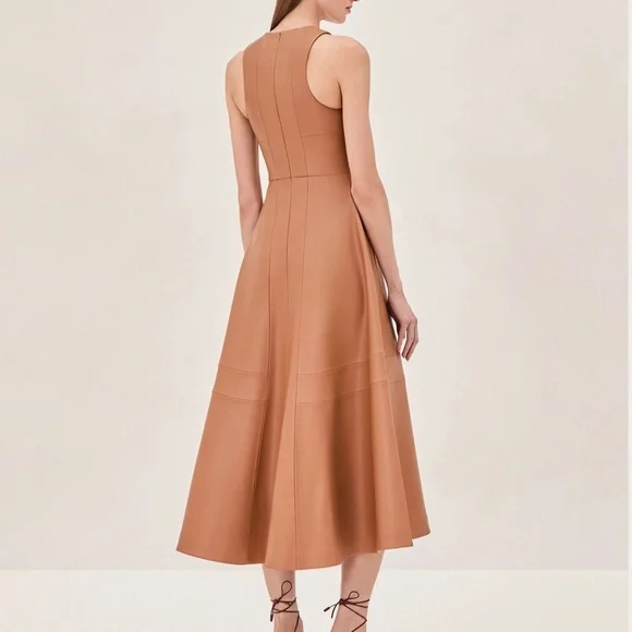 BEST Alexis England Midi Dress - Saddle Tan Beige Cocktail Party Casual Formal - Picture 3 of 8